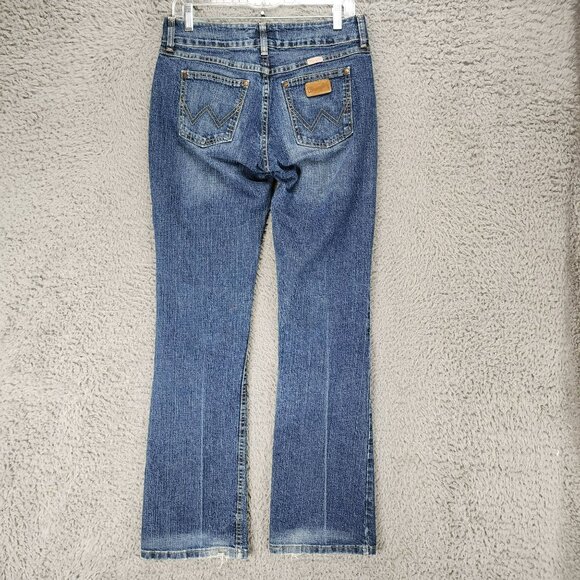Wrangler Jeans Womens 5 Tall Dark Wash Stretch Mid Rise Bootcut - Picture 1 of 15